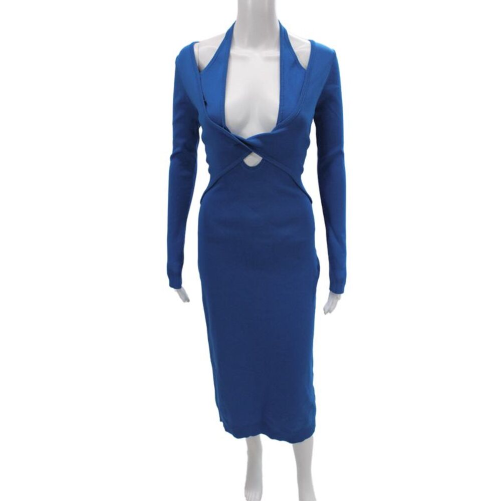 Monse Women Bodycon Halter Midi Dress Blue Long Sleeve Size S